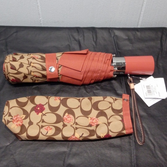 COACH Signature Khaki Peony Full Size Umbrella - Picture 1 of 7